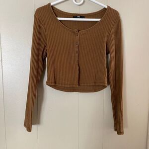 Vans Brown Ribbed Button-Up Long Sleeve Crop Top Women’s Size M